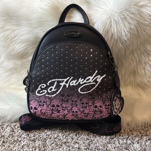 Ed Hardy Black and Pink Skull bling Mini Backpack